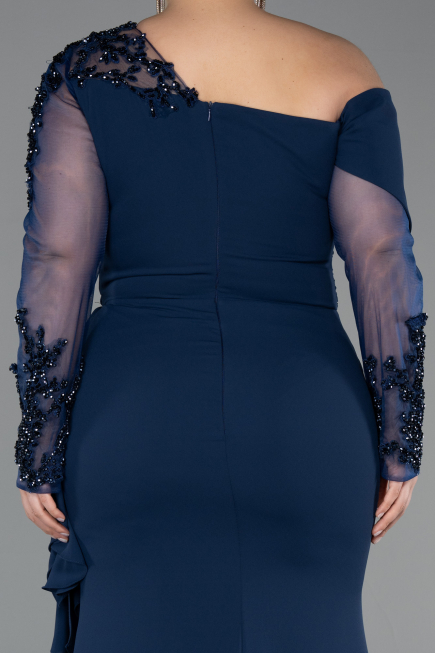 Kleider in Großen Größen Lang Chiffon Marineblau ABU5895
