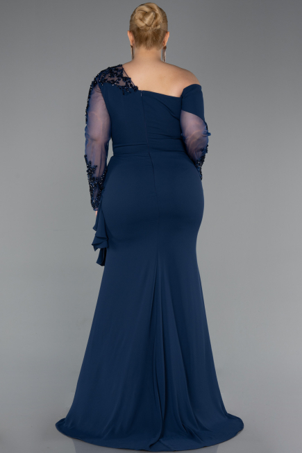 Kleider in Großen Größen Lang Chiffon Marineblau ABU5895