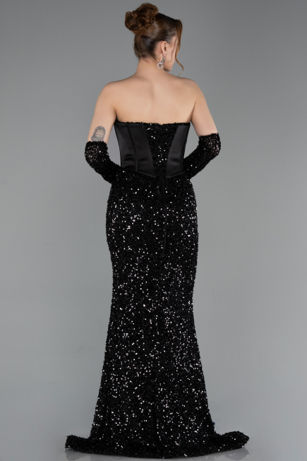 Abendkleid Lang Schuppig Schwarz ABU6041