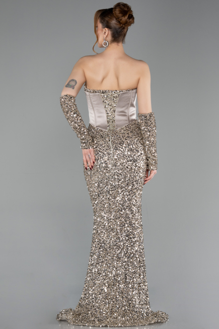 Abendkleid Lang Schuppig Beige ABU6041