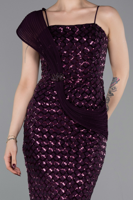 Abschlusskleid Lang Schuppig Violett dunkel ABU6075