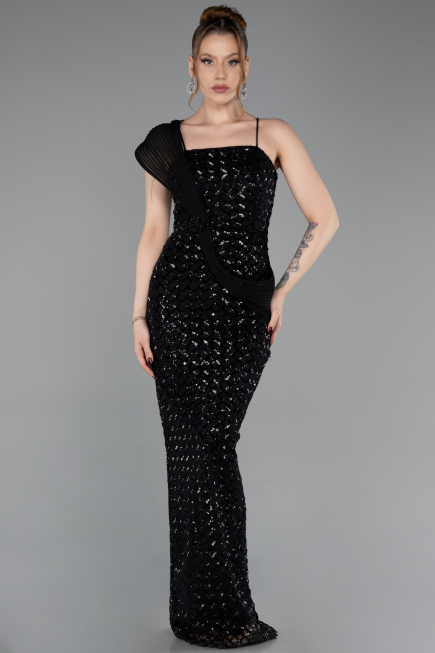 Abschlusskleid Lang Schuppig Schwarz ABU6075