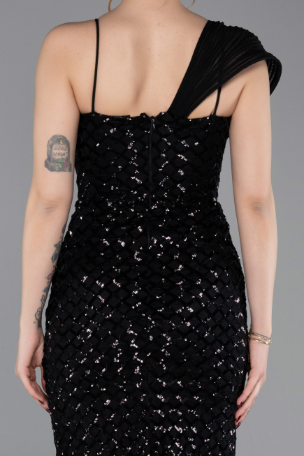 Abschlusskleid Lang Schuppig Schwarz ABU6075