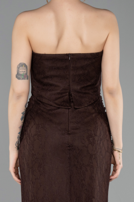 Abendkleid Lang Spitze Braun ABU6089