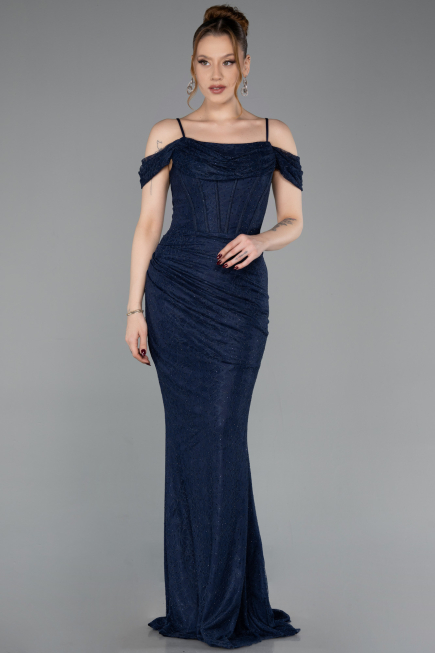Abendkleid Lang Spitze Marineblau ABU6085