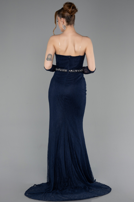 Standesamtkleid Lang Spitze Marineblau ABU6060