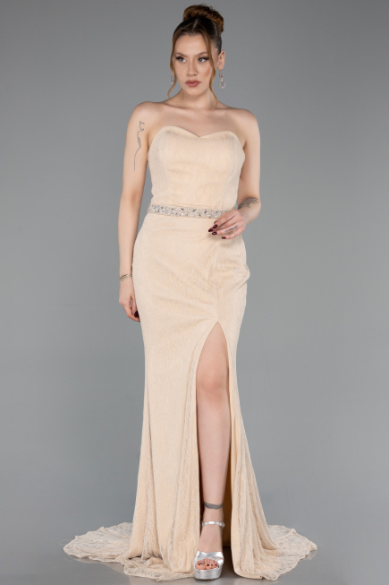 Standesamtkleid Lang Spitze Beige ABU6060