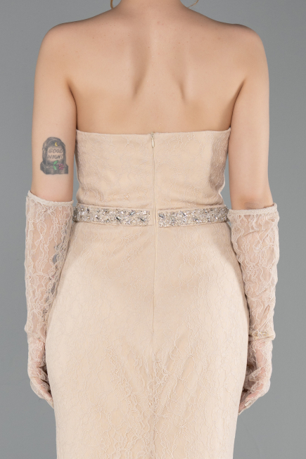 Standesamtkleid Lang Spitze Beige ABU6060