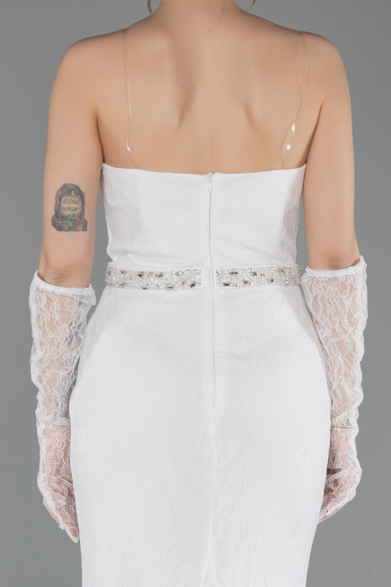Standesamtkleid Lang Spitze Weiß ABU6060