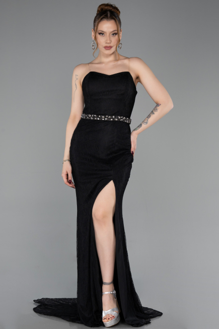 Standesamtkleid Lang Spitze Schwarz ABU6060