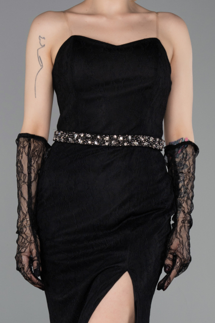 Standesamtkleid Lang Spitze Schwarz ABU6060