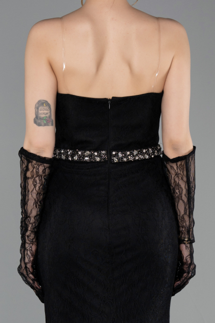 Standesamtkleid Lang Spitze Schwarz ABU6060