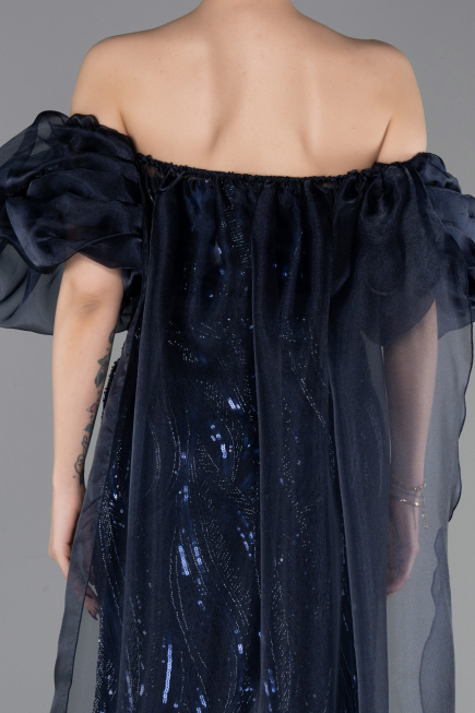 Abendkleid Lang Schuppig Marineblau ABU6099