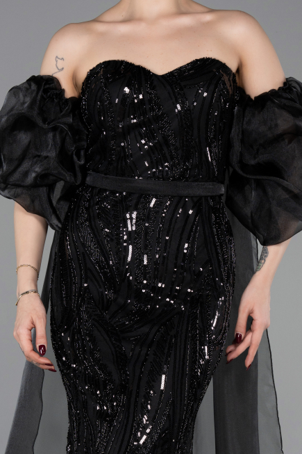 Abendkleid Lang Schuppig Schwarz ABU6099
