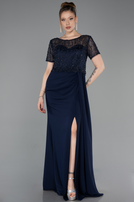 Abendkleid Lang Spitze Marineblau ABU6100