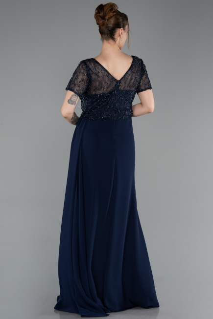 Abendkleid Lang Spitze Marineblau ABU6100