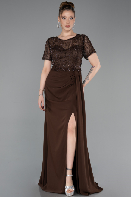 Abendkleid Lang Spitze Braun ABU6100