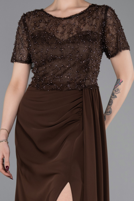 Abendkleid Lang Spitze Braun ABU6100