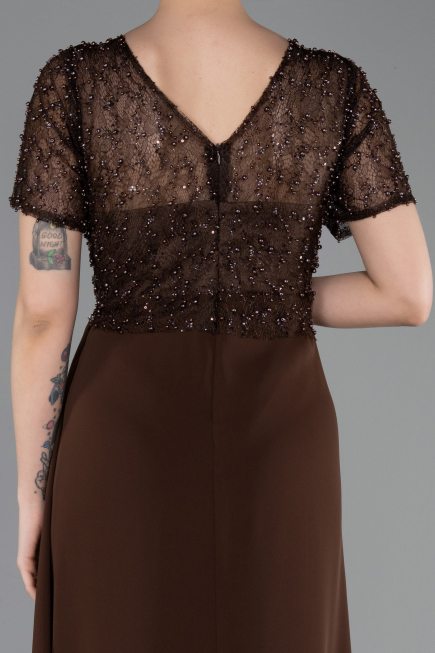 Abendkleid Lang Spitze Braun ABU6100