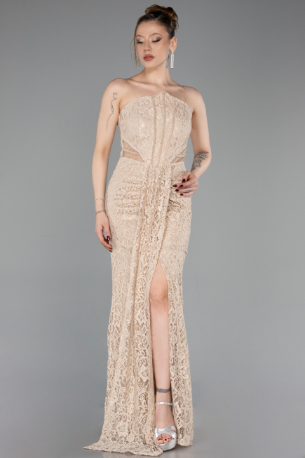 Abschlusskleid Lang Spitze Beige ABU6077