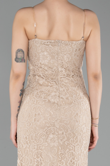 Abschlusskleid Lang Spitze Beige ABU6077