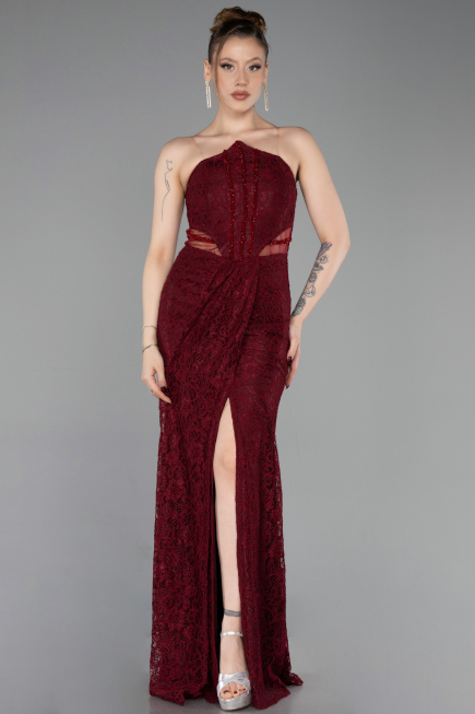 Abschlusskleid Lang Spitze Weinrot ABU6077