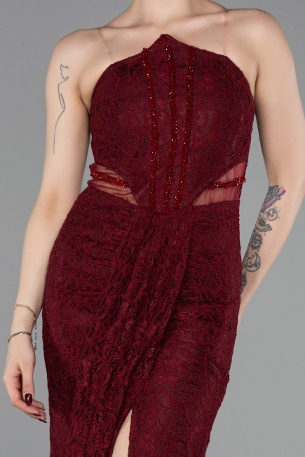 Abschlusskleid Lang Spitze Weinrot ABU6077