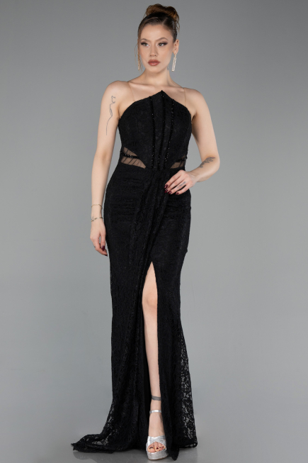 Abschlusskleid Lang Spitze Schwarz ABU6077