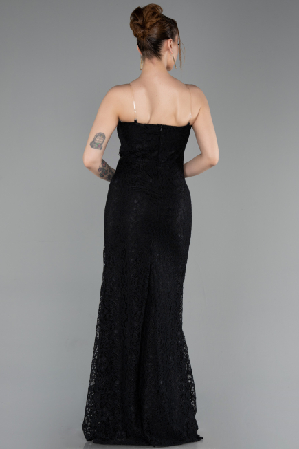 Abschlusskleid Lang Spitze Schwarz ABU6077