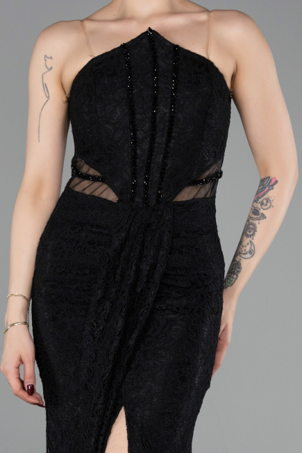 Abschlusskleid Lang Spitze Schwarz ABU6077