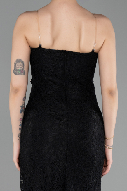 Abschlusskleid Lang Spitze Schwarz ABU6077