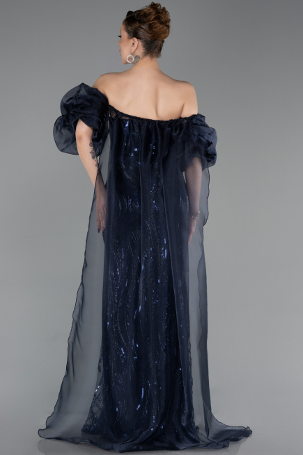 Abendkleid Lang Schuppig Marineblau ABU6099