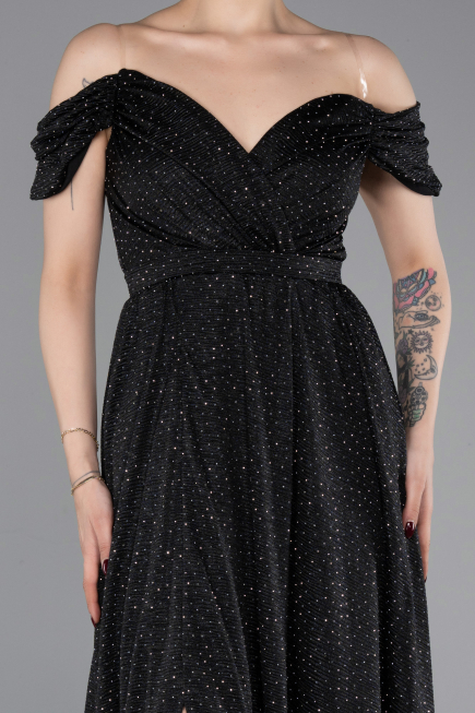 Abendkleid Lang Schwarz-Silber ABU6107