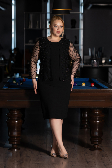 Abendkleid in Übergröße Midi Schwarz ABK2417