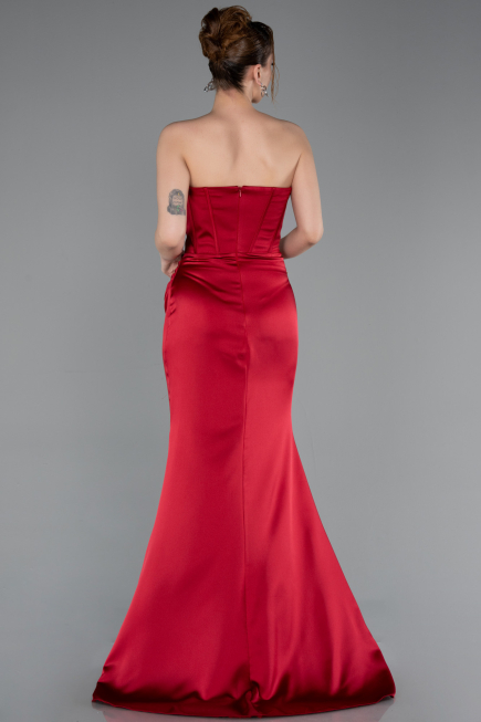 Abendkleid im Meerjungfrau-Stil Lang Satin Weinrot ABU6109