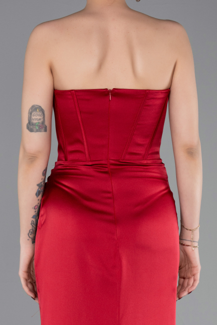 Abendkleid im Meerjungfrau-Stil Lang Satin Weinrot ABU6109