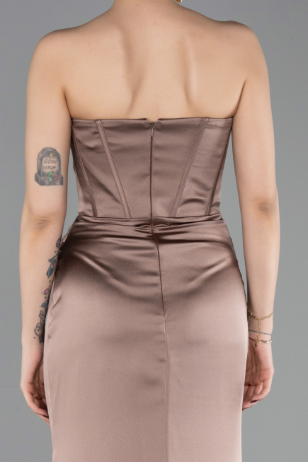 Abendkleid im Meerjungfrau-Stil Lang Satin Cappuccino ABU6109