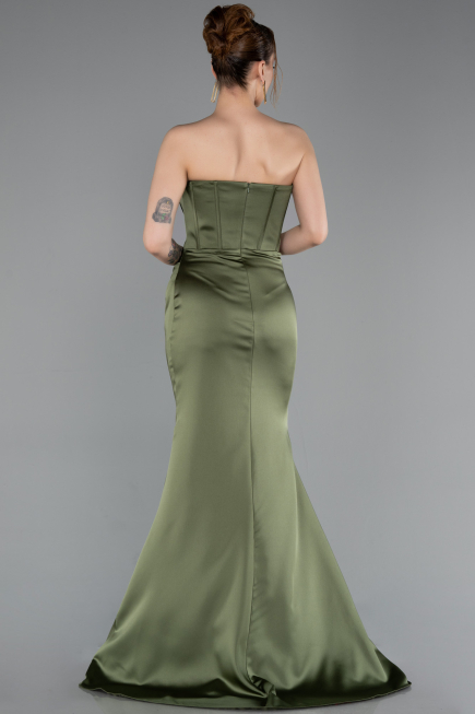 Abendkleid im Meerjungfrau-Stil Lang Satin Khaki ABU6109