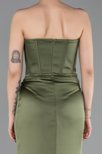 Abendkleid im Meerjungfrau-Stil Lang Satin Khaki ABU6109