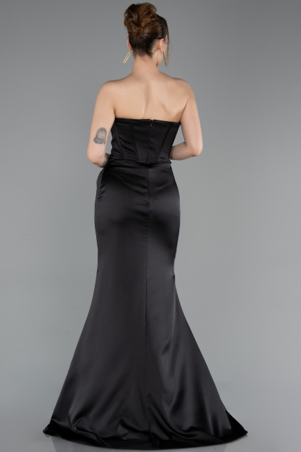 Abendkleid im Meerjungfrau-Stil Lang Satin Schwarz ABU6109