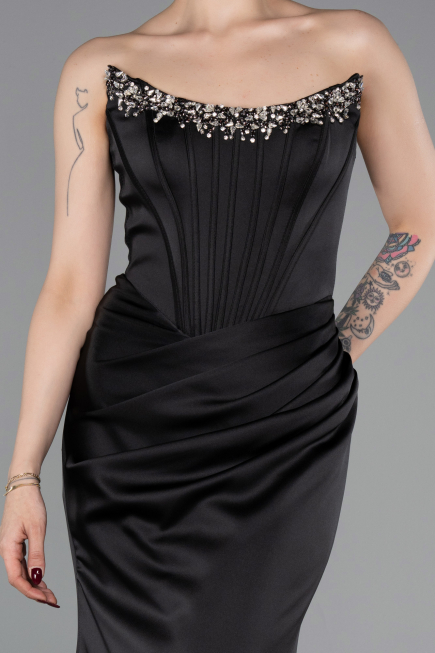 Abendkleid im Meerjungfrau-Stil Lang Satin Schwarz ABU6109