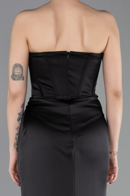 Abendkleid im Meerjungfrau-Stil Lang Satin Schwarz ABU6109