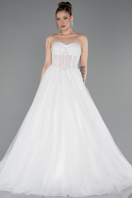 Hochzeitskleider Lang Spitze Weiß ABG193