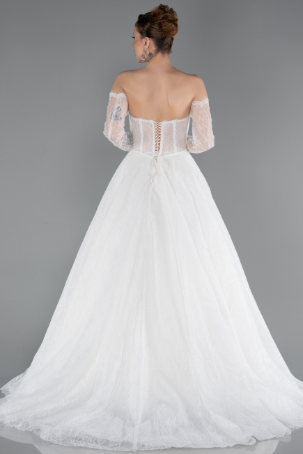 Hochzeitskleider Lang Spitze Weiß ABG195