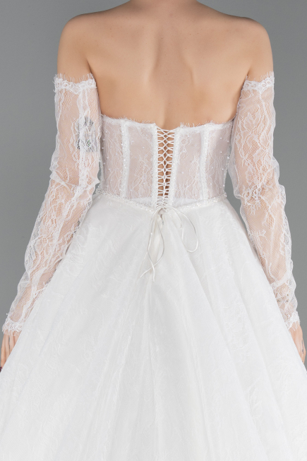 Hochzeitskleider Lang Spitze Weiß ABG195