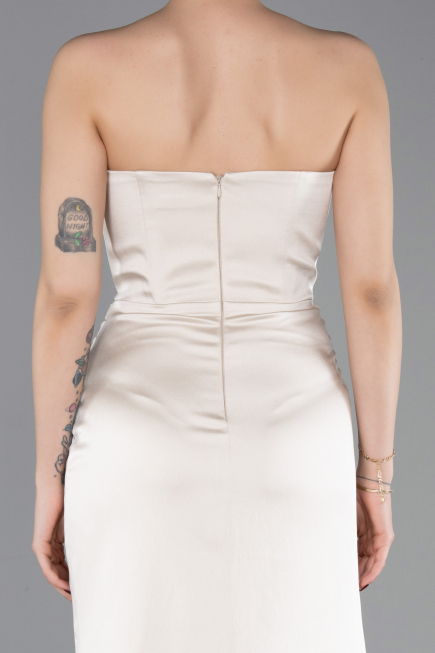Beige Abschlusskleid Satin Lang ABU5923