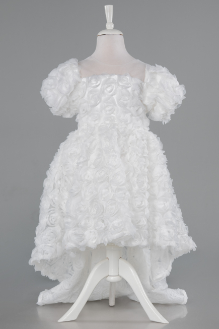 Abendkleid für Kinder Vorne Kurz-Hinten Lang Weiß ABO134