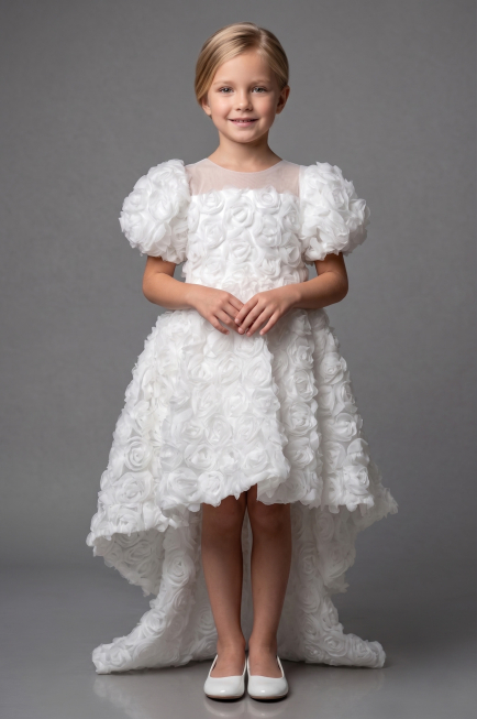 Abendkleid für Kinder Vorne Kurz-Hinten Lang Weiß ABO134