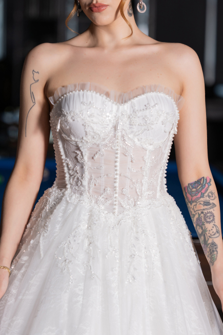 Hochzeitskleider Lang Spitze Weiß ABG193