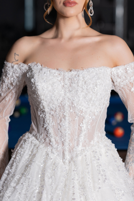 Hochzeitskleider Lang Spitze Weiß ABG194